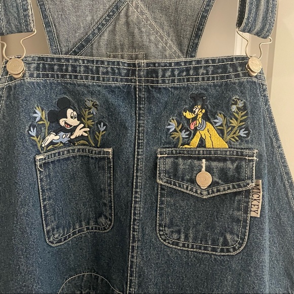 Vintage Mickey Unlimited Plus Size Denim Short Overalls Embroidered Mickey 26 28 - Picture 2 of 8
